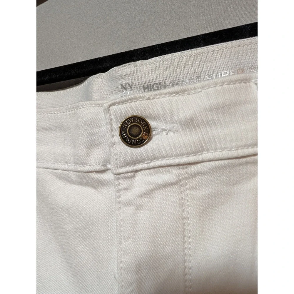 New York & Co White Distressed High Rise‎ Skinny Capri Jeans Raw Hem Women's 14